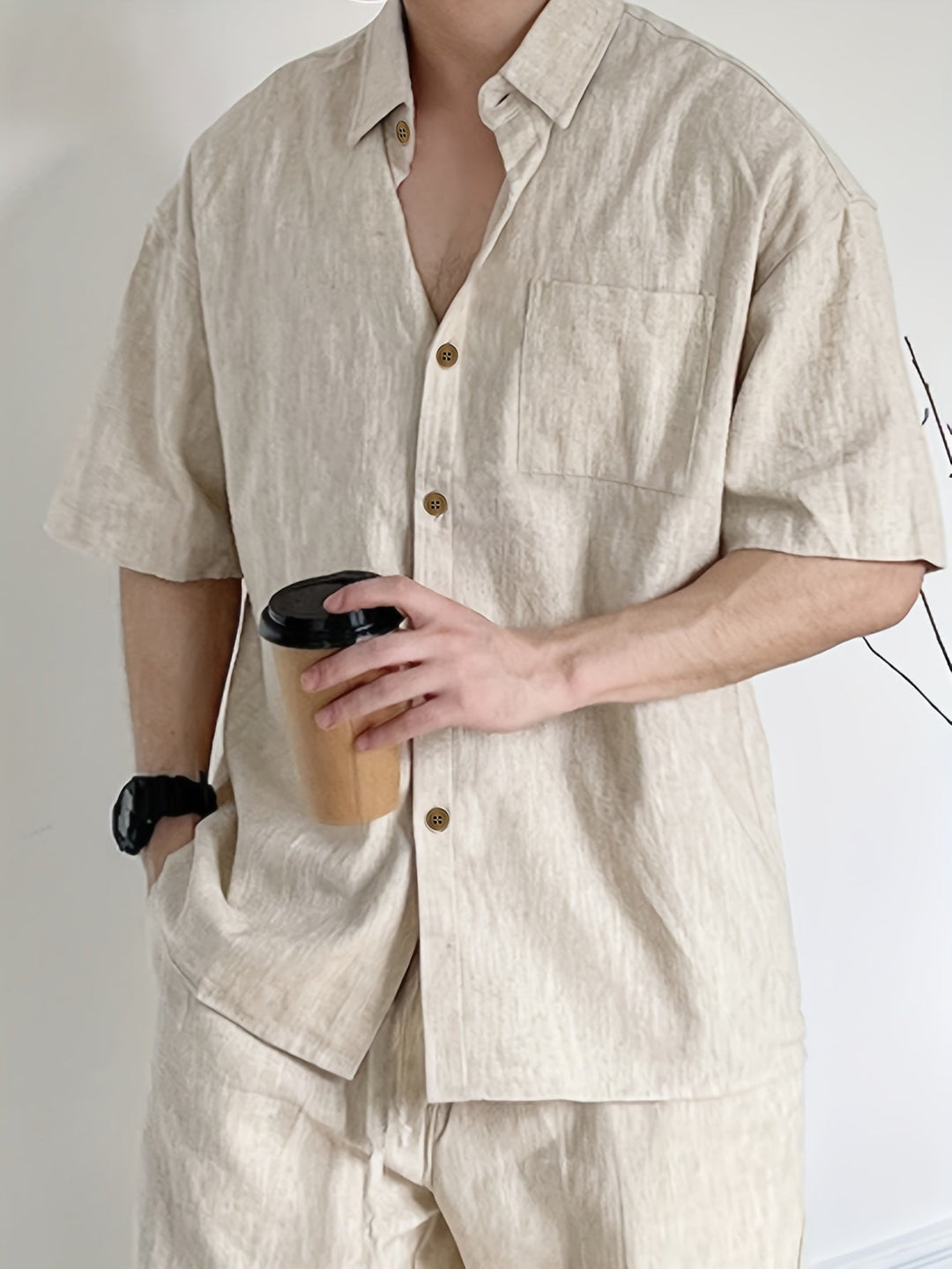 Levoire | T-Shirt En Mélange De Lin Uni À Manches Courtes Et Revers