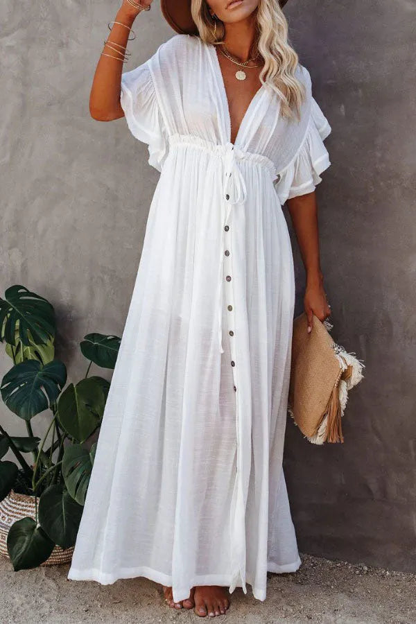 Levoire | Fairy Air Robe à encolure en V et à manches volantées