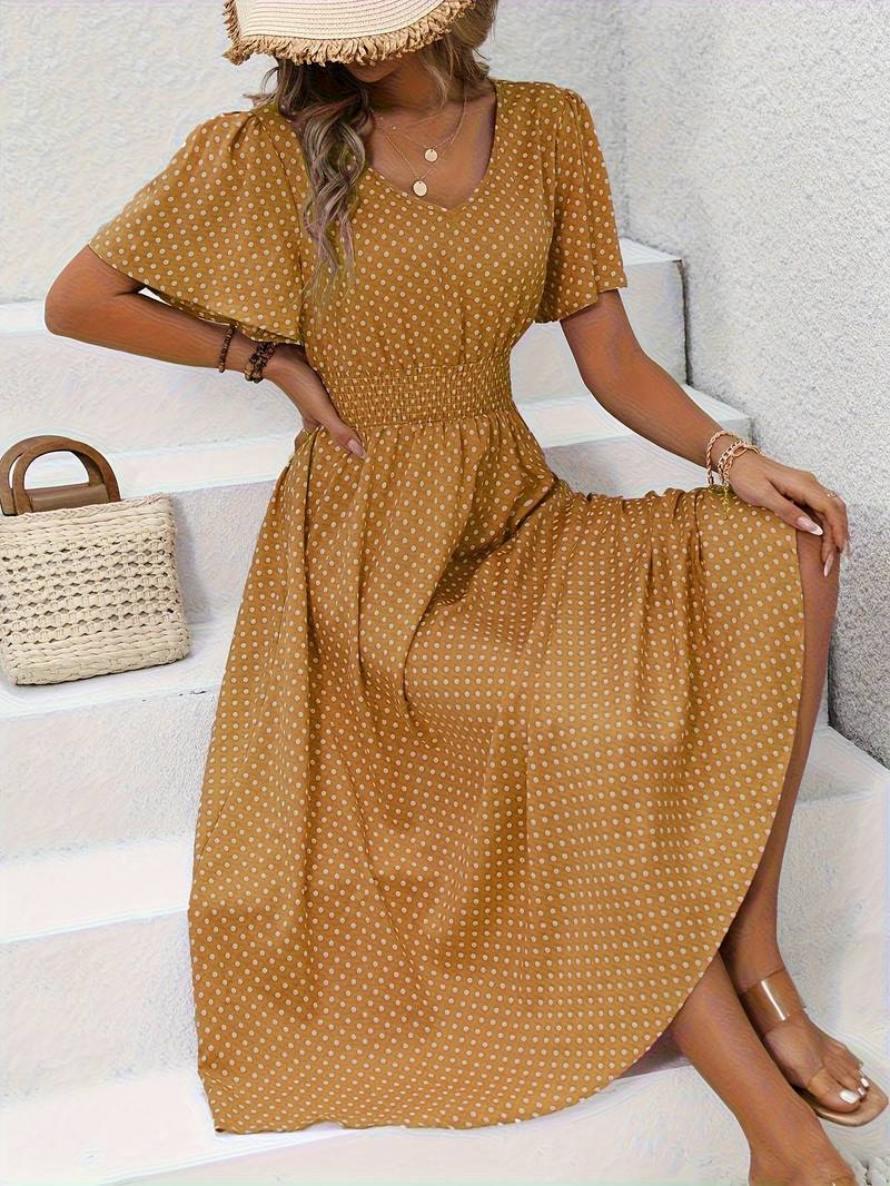 Levoire | Robe Courte À Manches Courtes À Imprimé Intégral Pour Le Printemps Et L'Été Bronze
