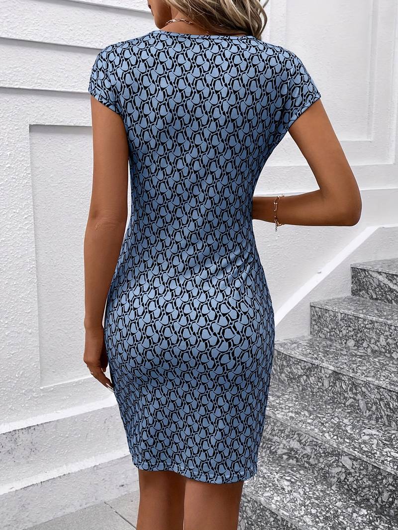 Levoire | Robe Tulipe À Manches Courtes Avec Imprimé Intégral