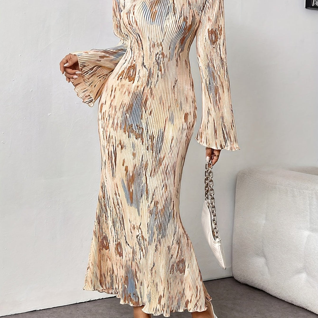 Levoire | Encolure Ronde Et Impression Intégrale, Élégant, Coupe Slim Avec Des Manches Évasées Et Longueur Cheville Pour Le Printemps Et L'Automne, Vêtements Pour Femmes Polychrom