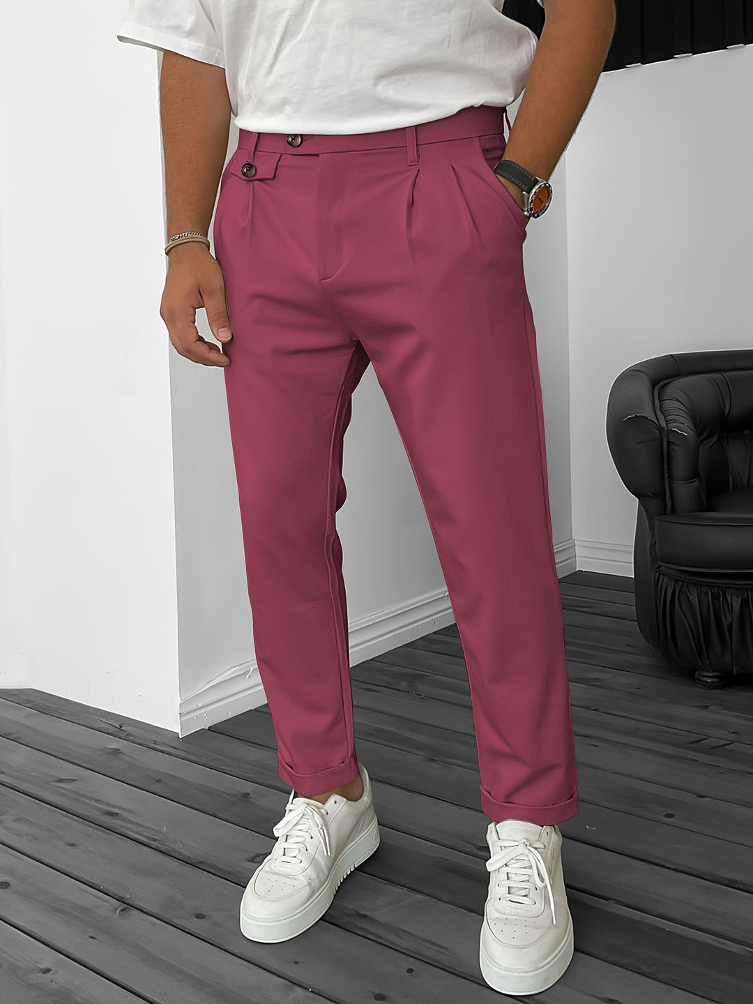 Levoire | Pantalons Stretch Pour Hommes Pour Les Affaires Rot