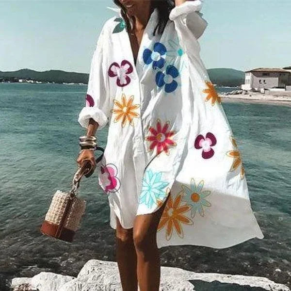 Levoire | Robe Chemise Stylée Fleurs blanches
