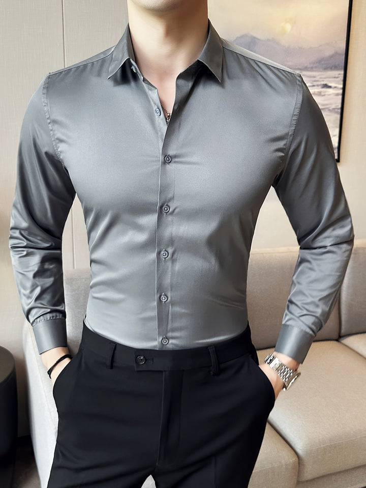 Levoire | Classique Uni Manches Longues Chemise Gris foncé