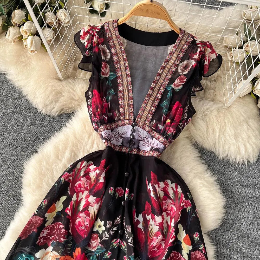 Levoire | Robe longue imprimée pour femmes avec décolleté en V profond
