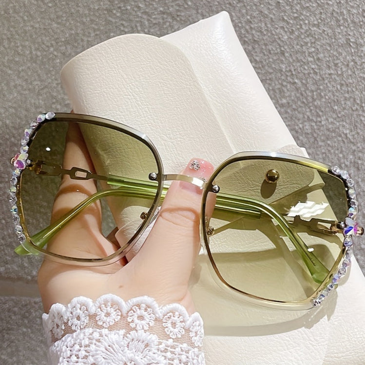 Levoire | Lunettes De Soleil Sans Contour Ornées De Cristaux Dégradés Pour Femmes Dégradé de vert