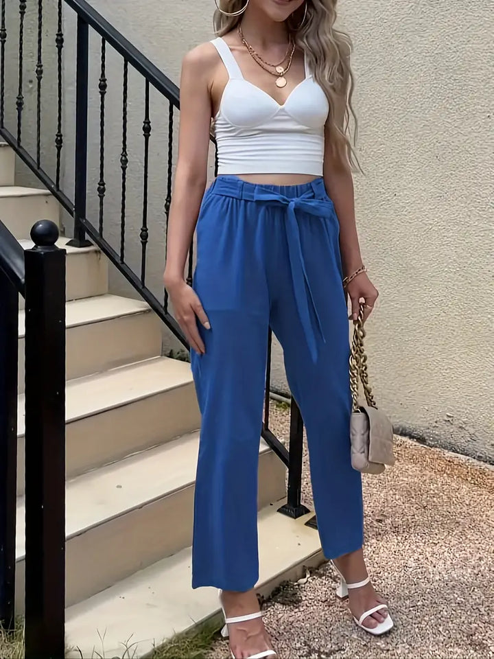 Levoire | Pantalons Décontractés À Taille Nouée Solide Bleu