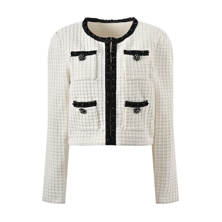 Levoire | Veste En Maille À Gaufres Blanches & Jupe Ensemble Assorti Blanc Veste