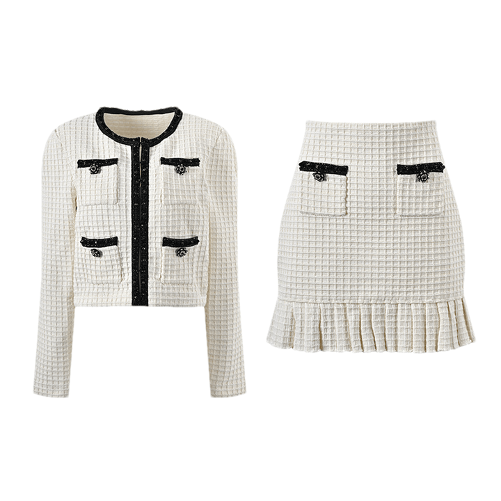 Levoire | Veste En Maille À Gaufres Blanches & Jupe Ensemble Assorti Blanc Ensemble