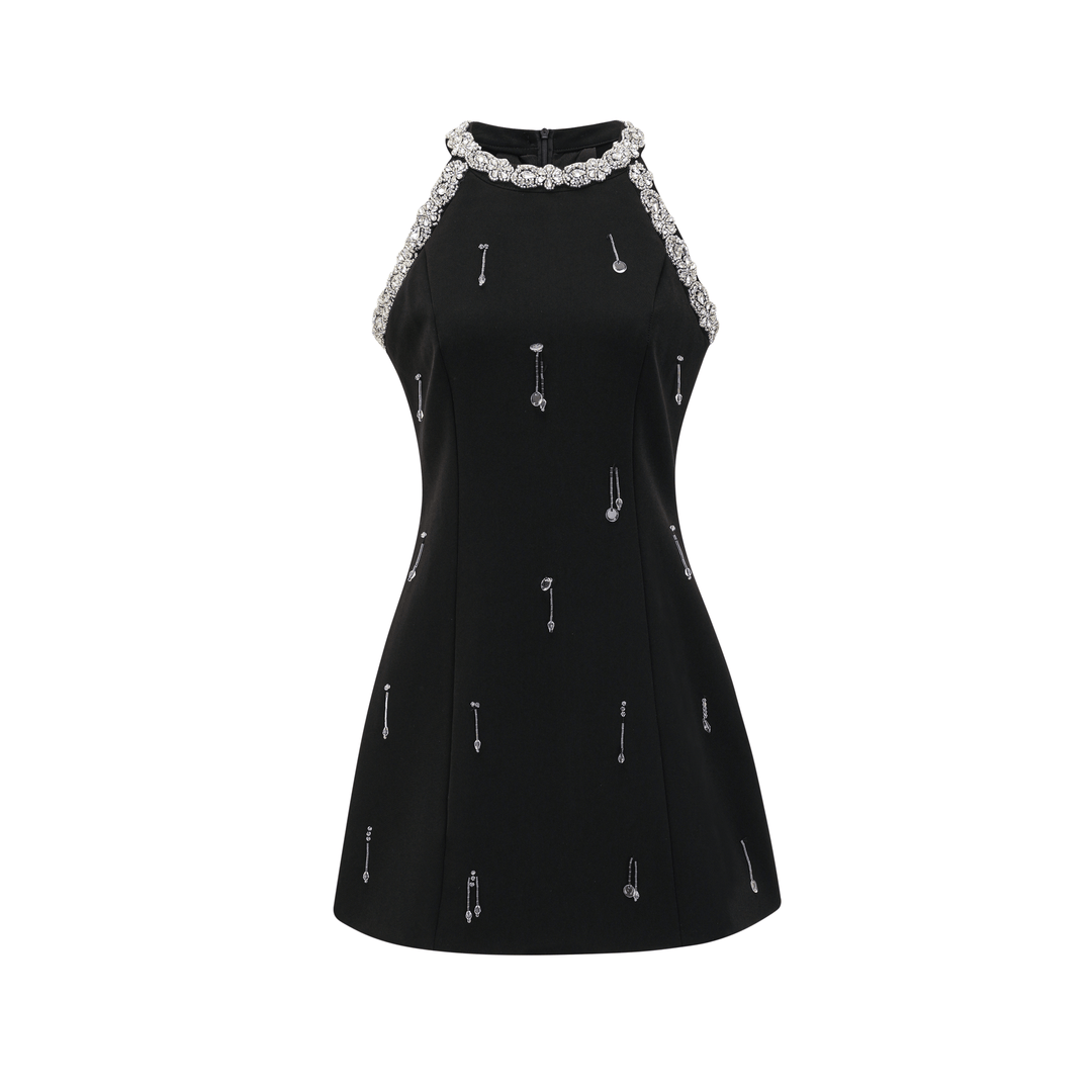 Levoire | Robe Mini Noire Opaque Avec Cristaux