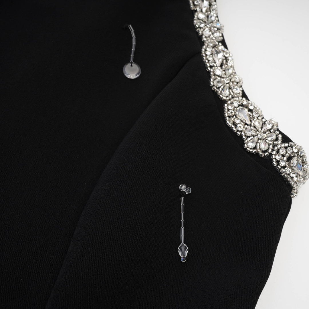 Levoire | Robe Mini Noire Opaque Avec Cristaux