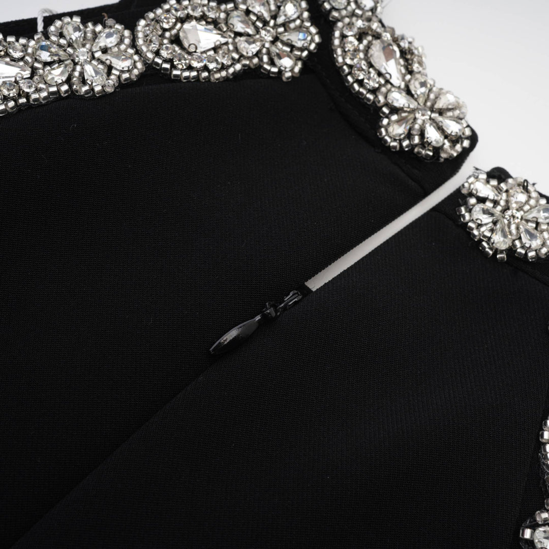 Levoire | Robe Mini Noire Opaque Avec Cristaux