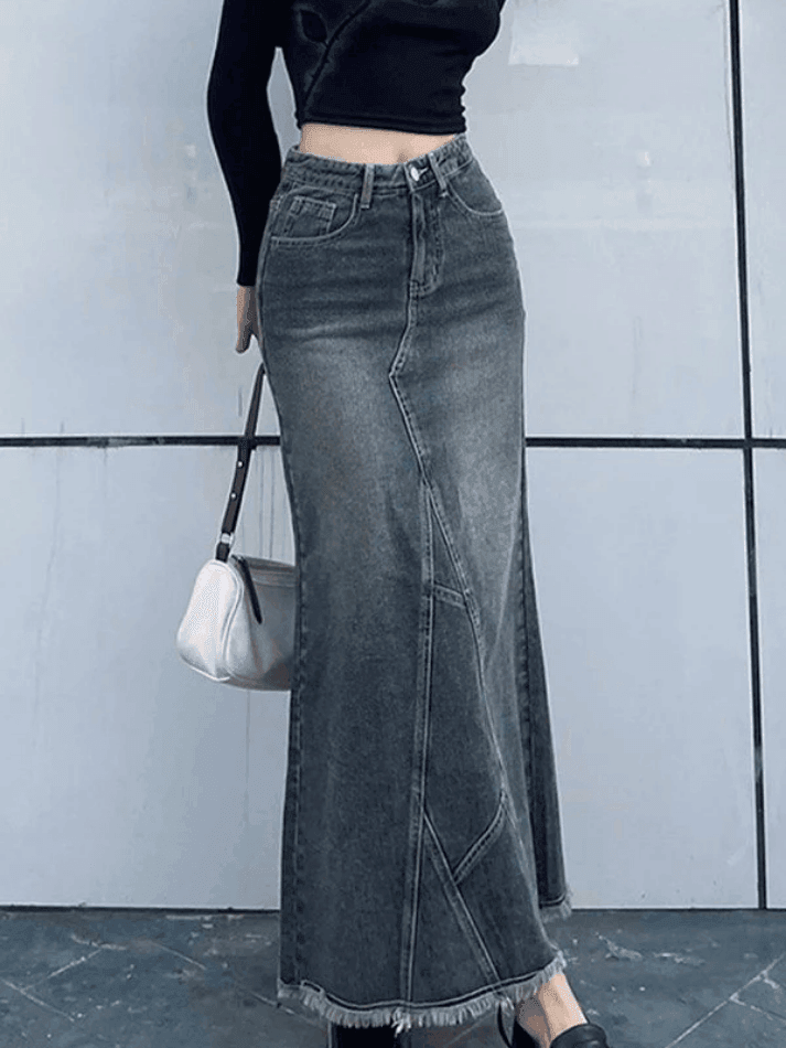 Levoire | Fente Au Dos Patchwork Jupe Longue En Denim