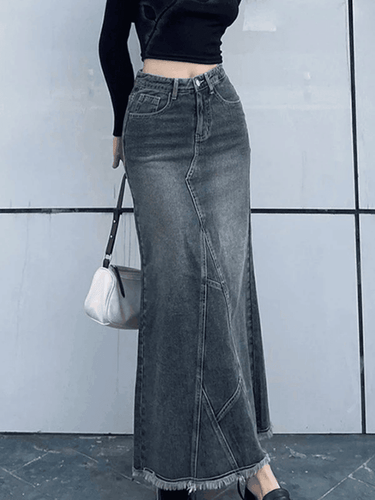 Levoire | Fente Au Dos Patchwork Jupe Longue En Denim