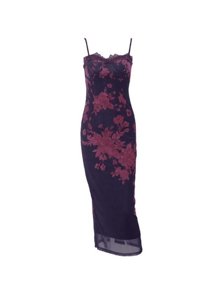 Levoire | Robe Maxi À Imprimé Vintage Avec Bord En Dentelle Et Dos Nu