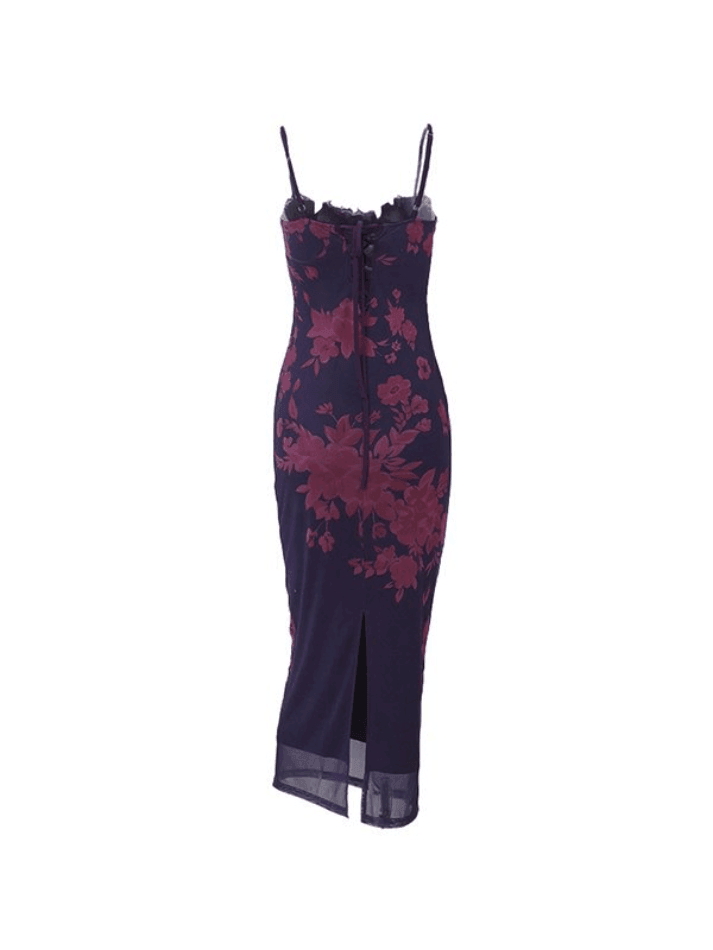 Levoire | Robe Maxi À Imprimé Vintage Avec Bord En Dentelle Et Dos Nu