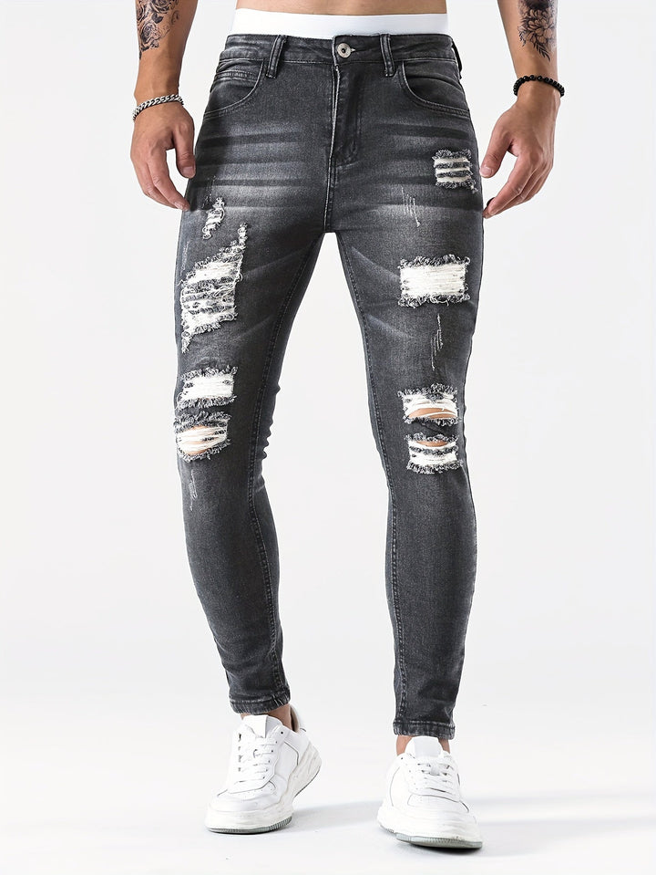 Levoire | Jean Slim Fit Déchiré Pour Hommes gris