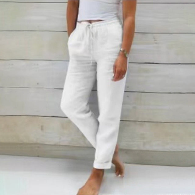 Levoire | Décontracté Pantalons D'Été Légers Pour Femmes En Effet Lin Blanc