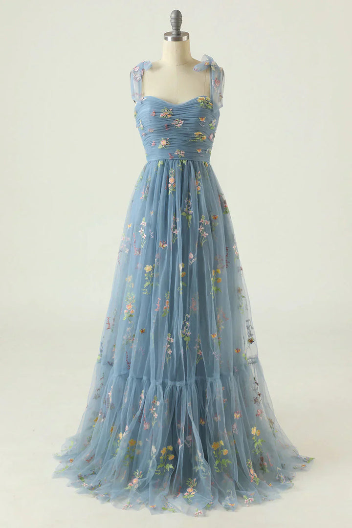 Levoire | Robe Élégante En Tulle Brodé Pour Occasions Festives Bleu