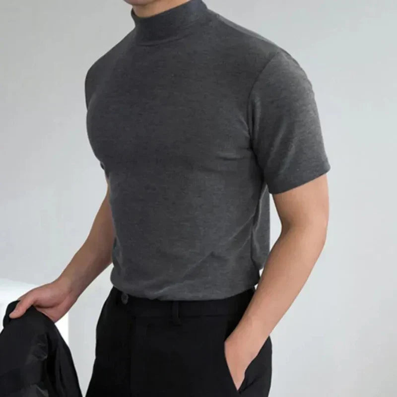 Levoire | T-Shirt Pour Hommes À Col Haut Simple, Confortable Et Polyvalent Gris