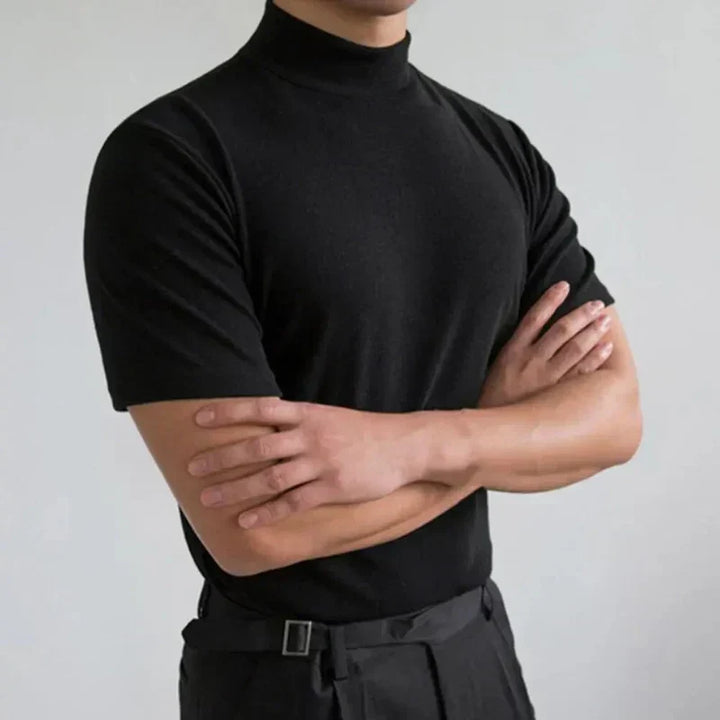 Levoire | T-Shirt Pour Hommes À Col Haut Simple, Confortable Et Polyvalent Noir