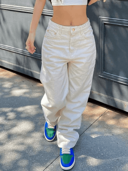 Levoire | Jean Boyfriend À Jambe Droite Lavage De Base Beige