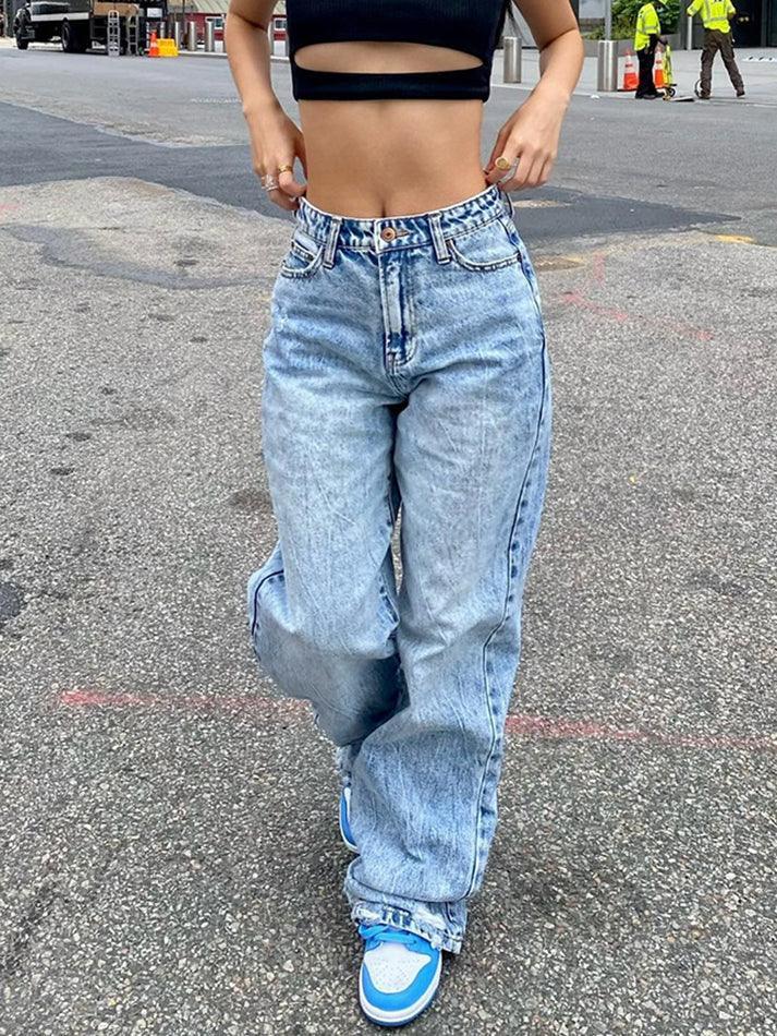 Levoire | Jean Boyfriend À Jambe Droite Lavage De Base Bleu