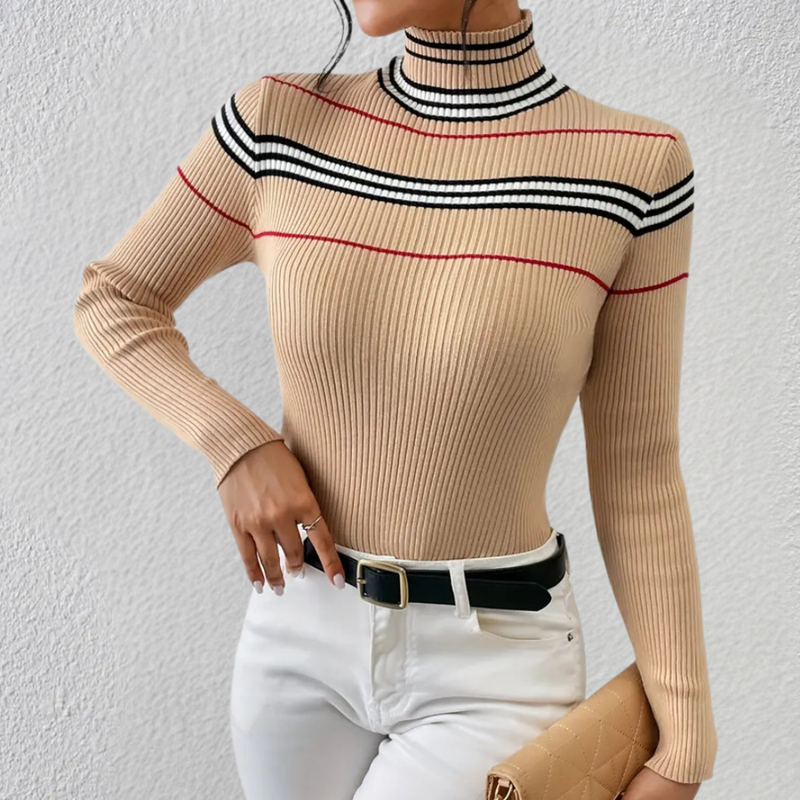 Levoire | Pull À Col Roulé Côtelé Pour Femmes Abricot