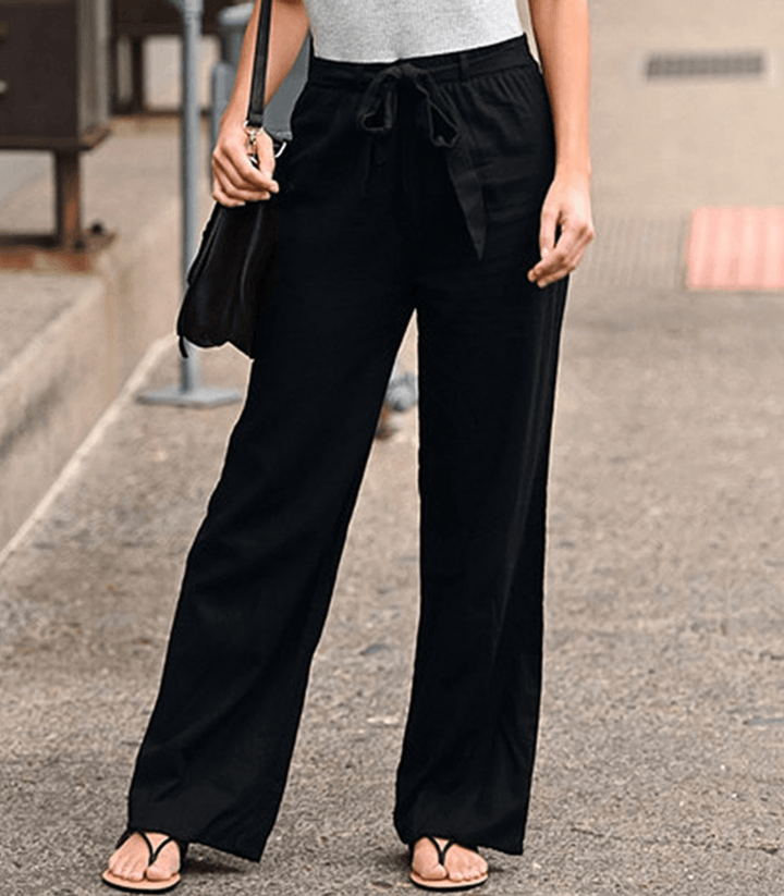 Levoire | Pantalon Droit D'été Pour Femme - Cordon De Serrage Noir