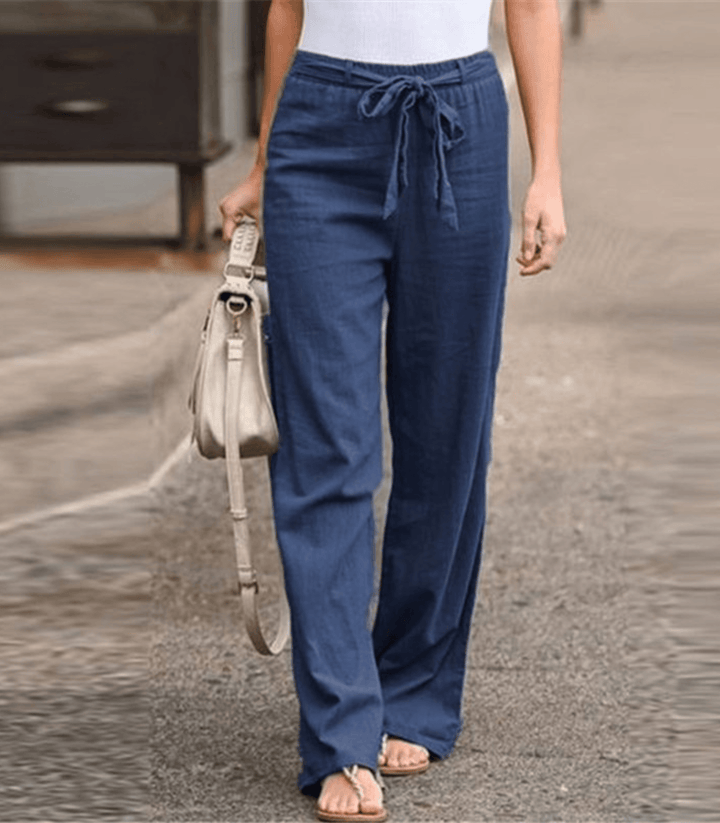 Levoire | Pantalon Droit D'été Pour Femme - Cordon De Serrage Bleu