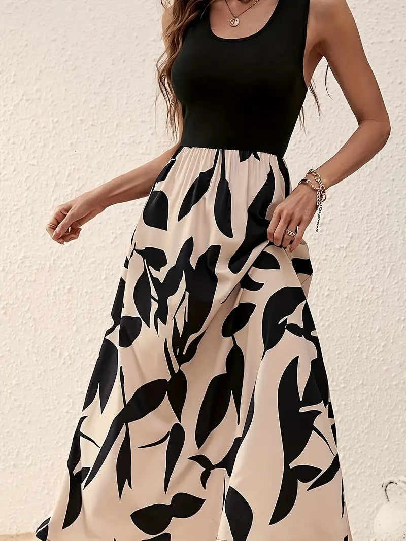 Levoire | Robe Maxi Sans Manches Avec Imprimé Géométrique Beige