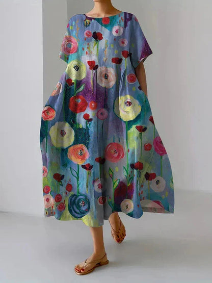 Levoire | Femme Peinture à L'huile Robe Ample - Midi Multicolore