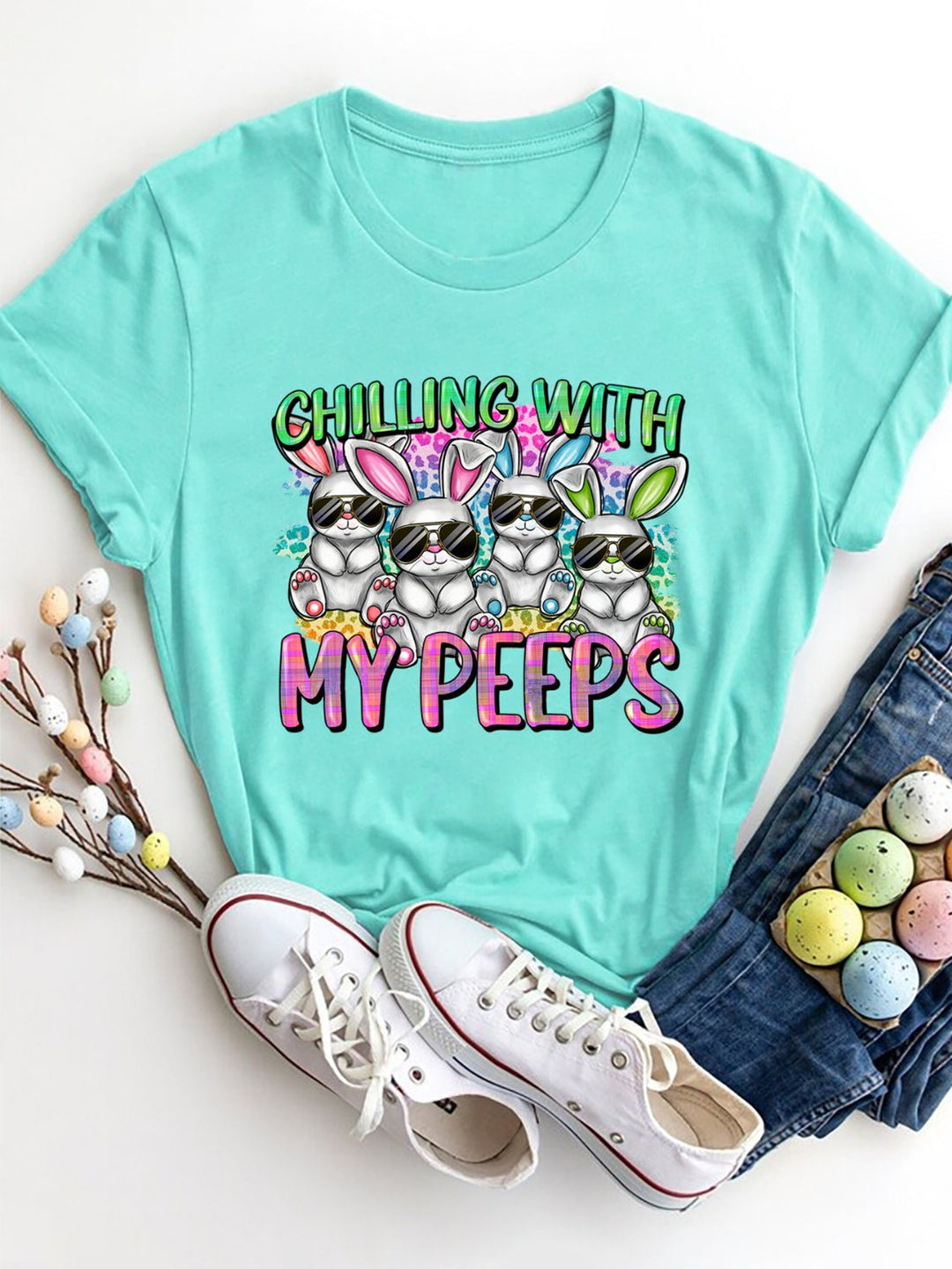 Levoire | CHILLING WITH MY PEEPS T-shirt col rond Aqua