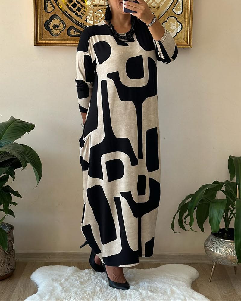 Levoire | Long Printed Dress With Long Sleeves