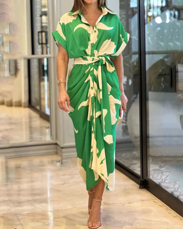 Levoire | Robe Élégante Avec Des Boutons Imprimés Dans Le Style Vintage Pour L'Été Vert
