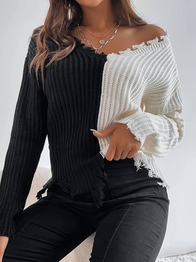 Levoire | Pull À Tricot Bicolore Avec Un Look Ébréché