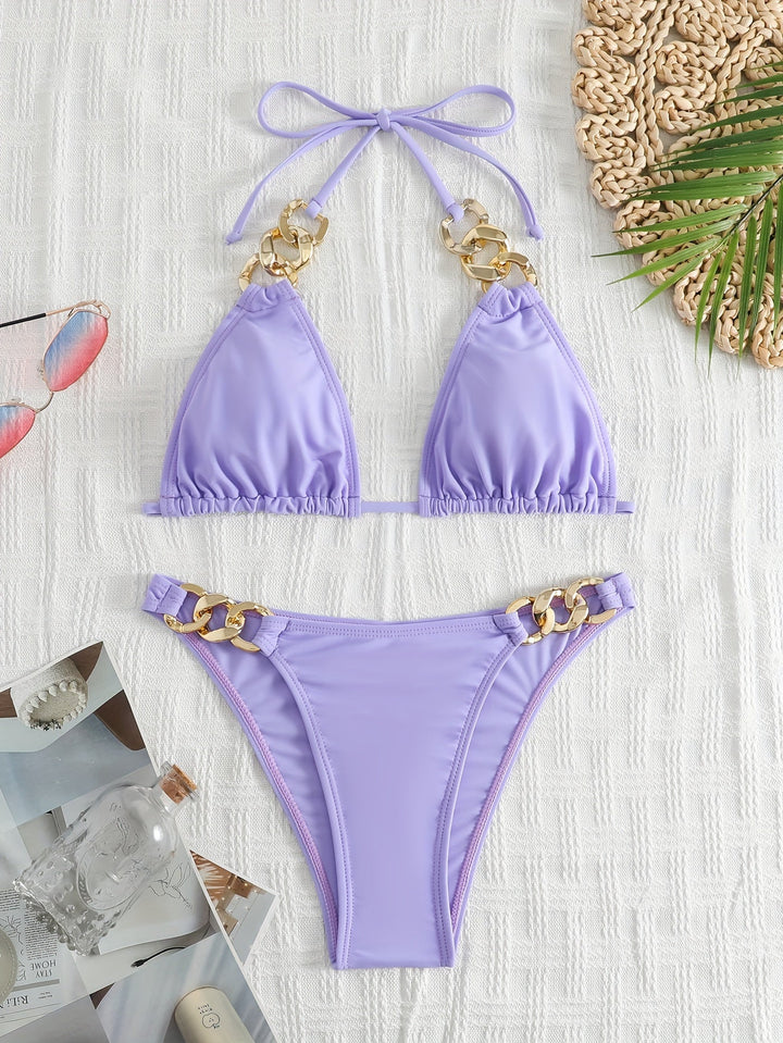 Levoire | Ensemble De Bikini Triangulaire Avec Ceinture À Chaînes Et Détails Pour Femmes