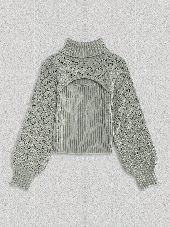 Levoire | Pull À Col Roulé Unicolore En Tricot Pointelle