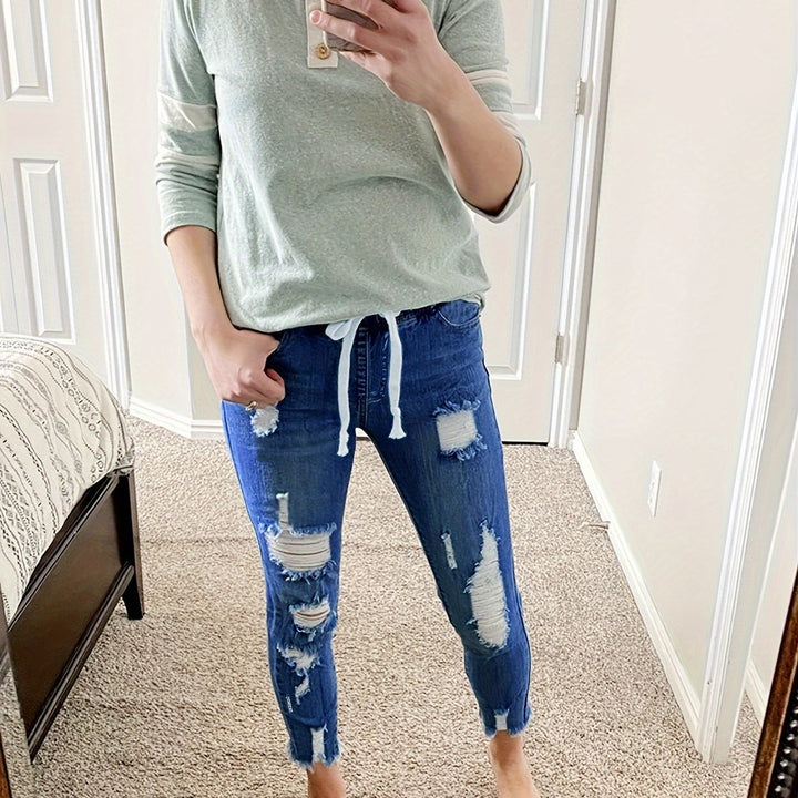 Levoire | Jean Femme Détendu Déchiré Avec Cordon Et Stretch