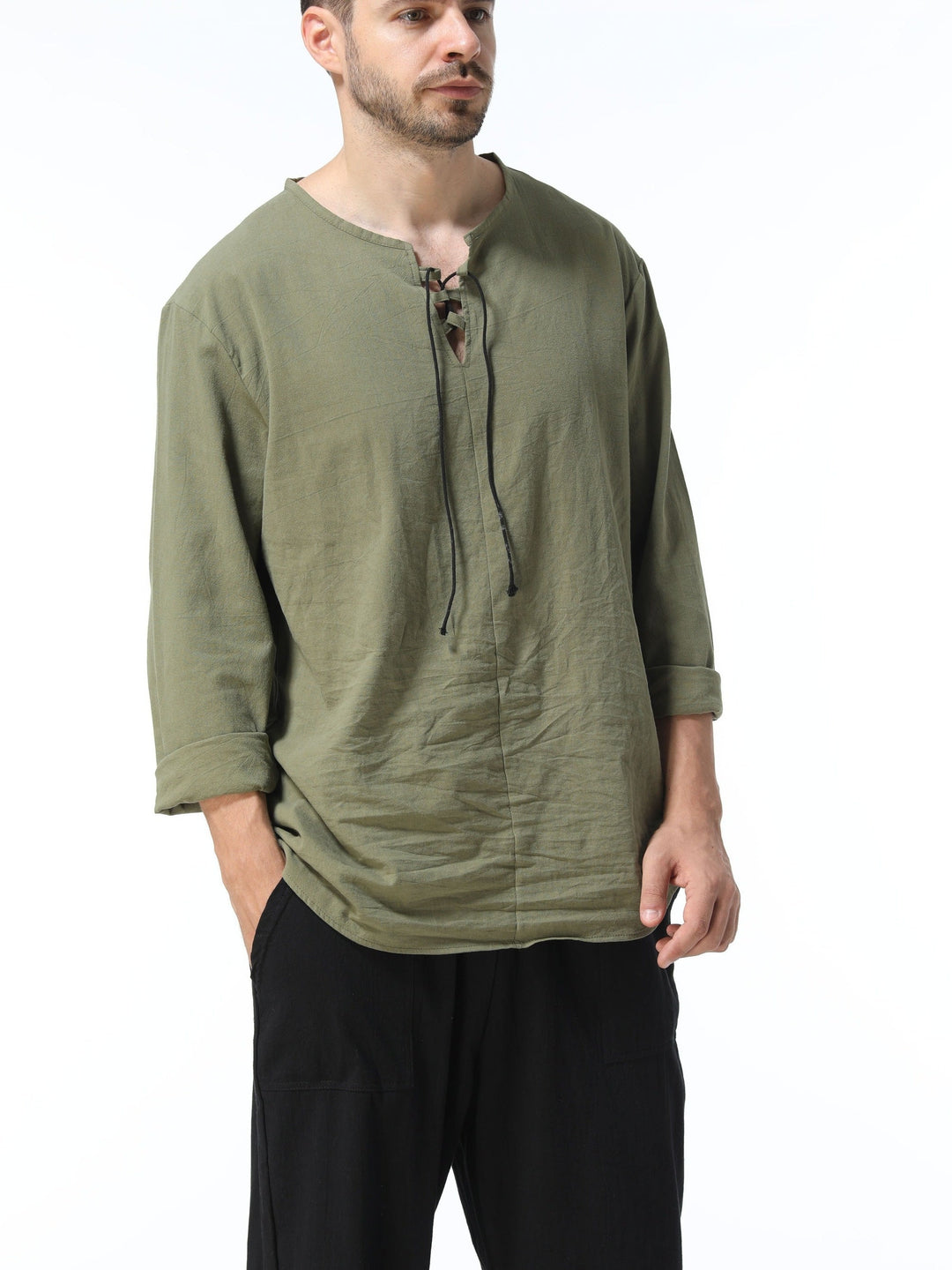 Levoire | T-Shirt Henley À Manches Longues En Mélange Coton-Lin Printemps/Automne