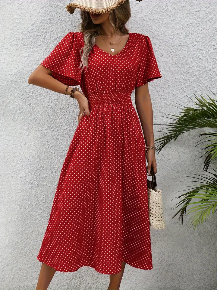Levoire | Robe Taille Froncée Imprimée sur Toute la Surface, Robe Décontractée à Manches Courtes