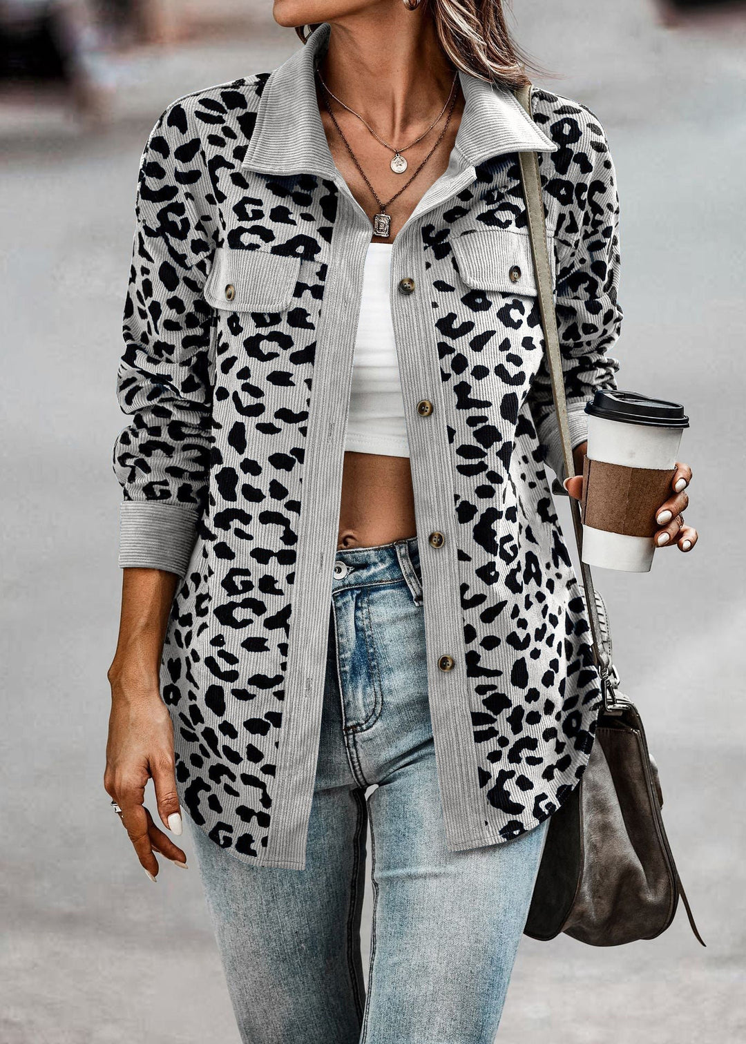 Levoire | Chemise Veste Avec Motif Léopard Gris foncé