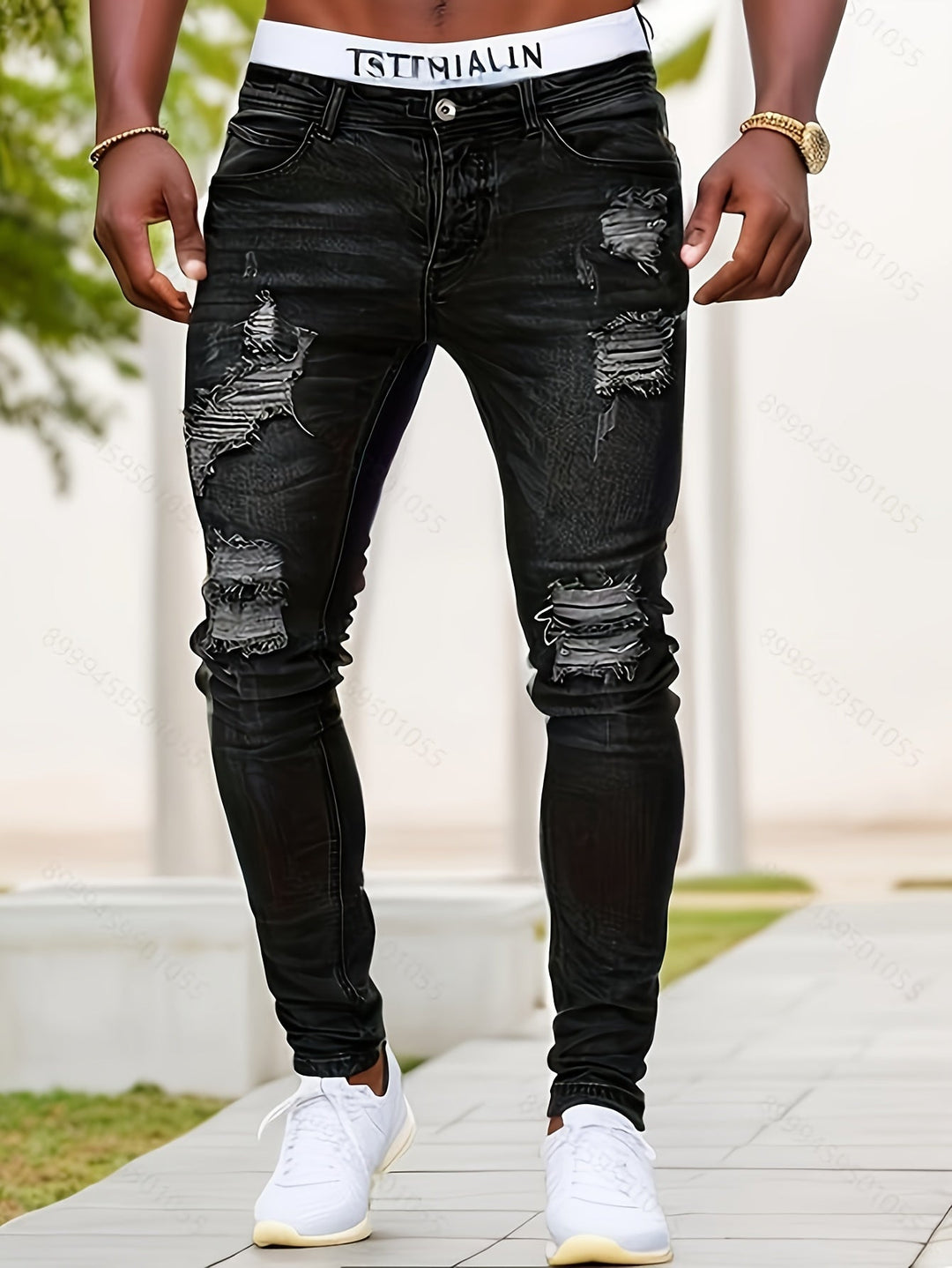 Levoire | Jean Slim Fit Déchiré Pour Hommes Noir