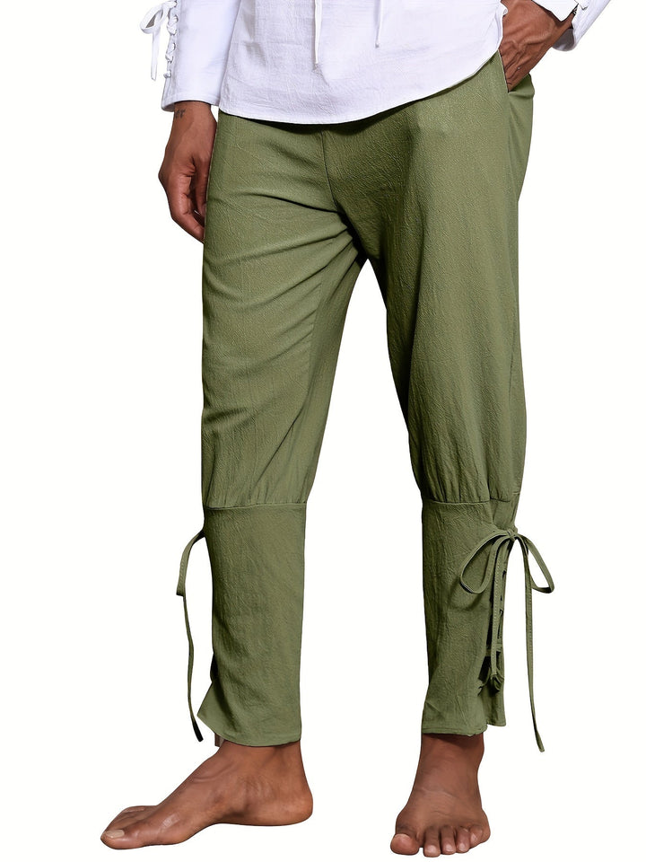 Levoire | Homme Coton Lin Mélange Bande De Publication Et Pantalon Harem