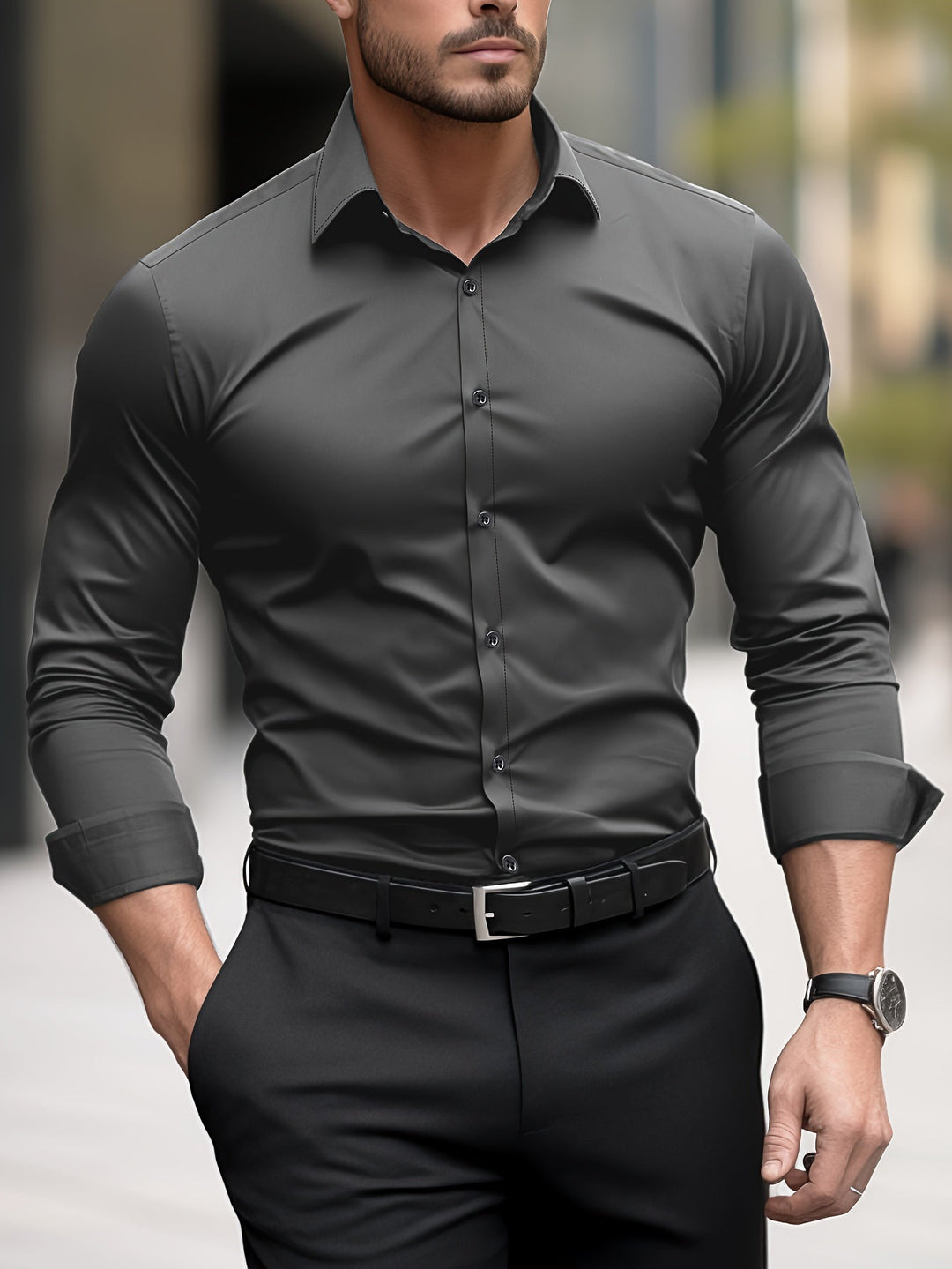 Levoire | Pull-Over Pour Hommes Unicolore Avec Revers Pour Un Look Élégant gris