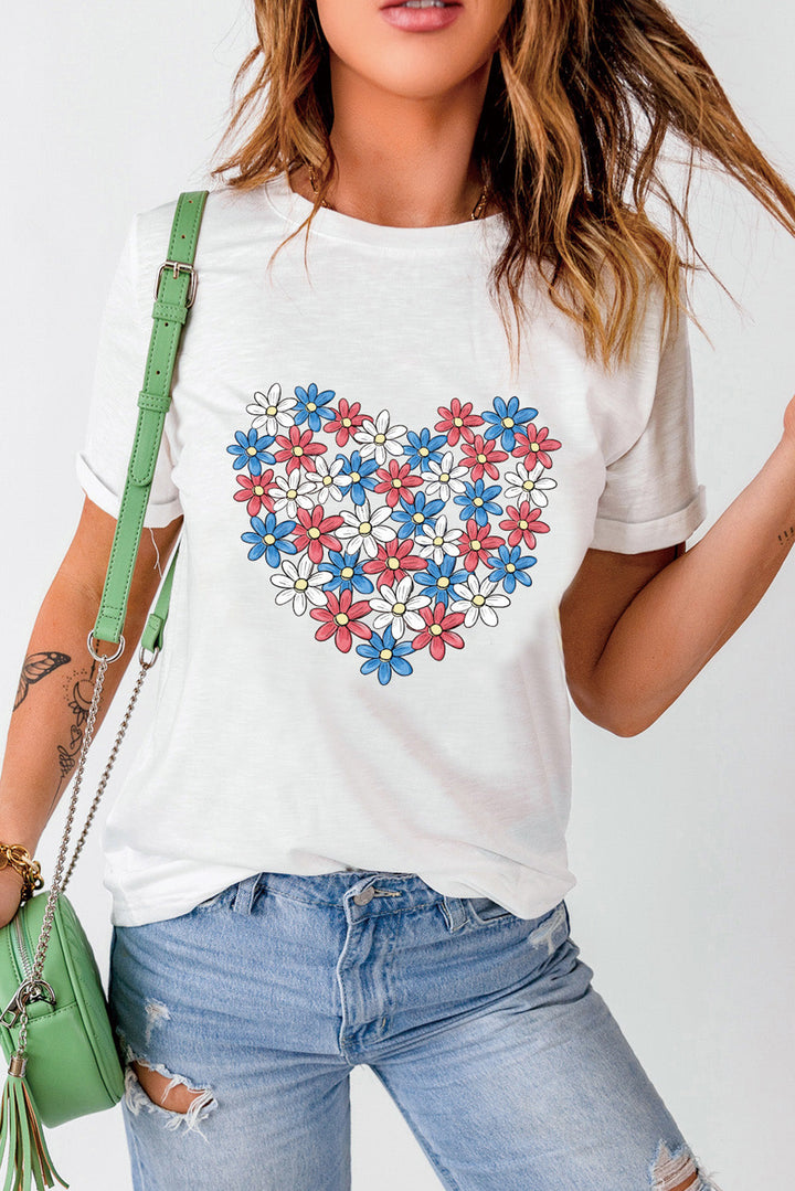 Levoire | Fleurs Graphique Col Rond Manches Courtes T-shirt