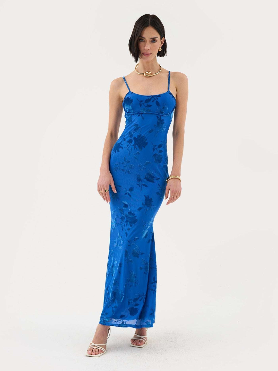 Levoire | Robe Maxime à Imprimé en Velours Bleu cobalt