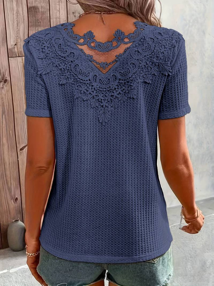 Levoire | T-Shirt À Col Rond En Dentelle Contrastante Bleu marine