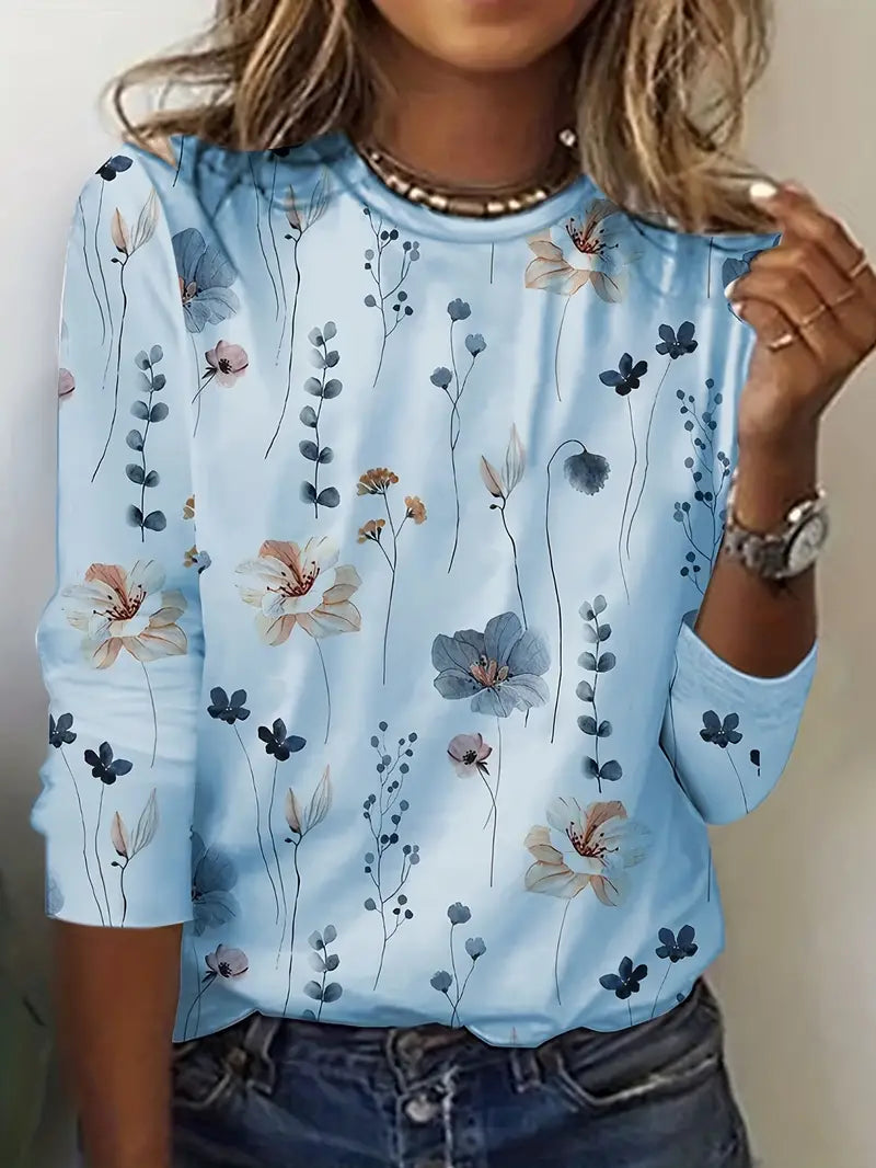 Levoire | T-Shirt À Manches Longues Avec Imprimé Floral Bleu ciel