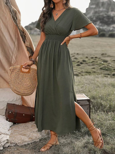 Levoire | Robe Longue Unicolore À Manches Courtes